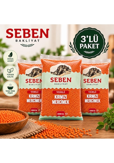 Seben Kırmızı Mercimek Yerli 1000 Gr X 3 Paket
