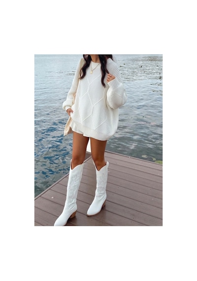 Sayzen Your Shine Selanik Örgülü Oversize Bisiklet Yaka Oversize Kadın Kazak Beyaz Sayzen Your Shine Selanik Örgülü Oversize Bisiklet Yaka Oversize Kadın Kazak Beyaz