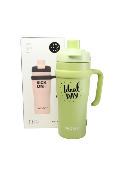 Shotay St-8919 Çift Kullanım Pipetli/rahat İçim Yeşil 1000ml Çelik Termos Diğer