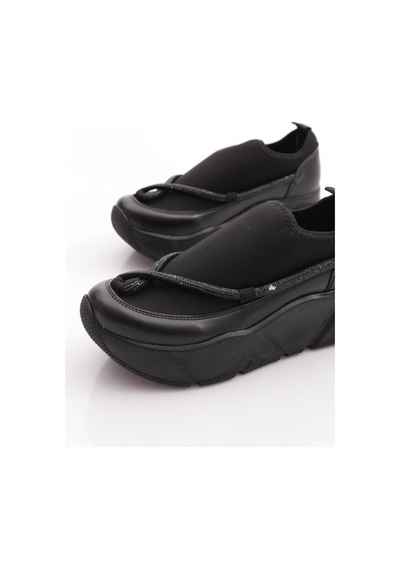 Dgn M405 Kadin Kalin Taban Silver Taşli İp Detayli Sneakers Ayakkabi Siyah