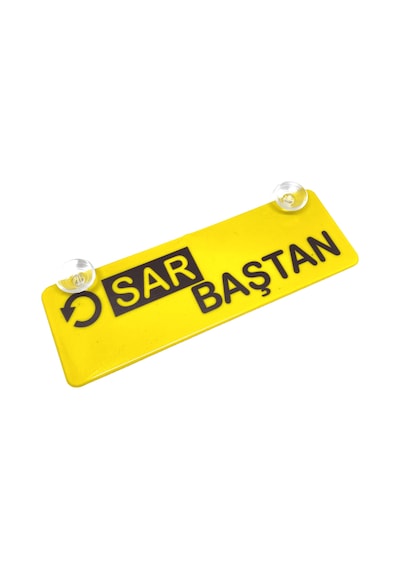 Northcity Sar Baştan Yazılı Sarı Dekor Plaka Vantuzlu Cam Süsü 22x7.5cm