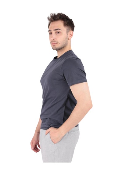 Cazador Erkek Slim Fit Bisiklet Yaka Pamuklu Düz Tişört 4623 Antrasit