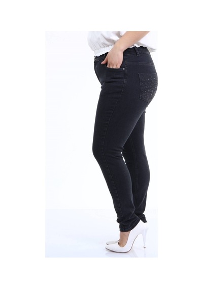 Myline Kadın Arka Cep Taş Baskı Denim Pantolon