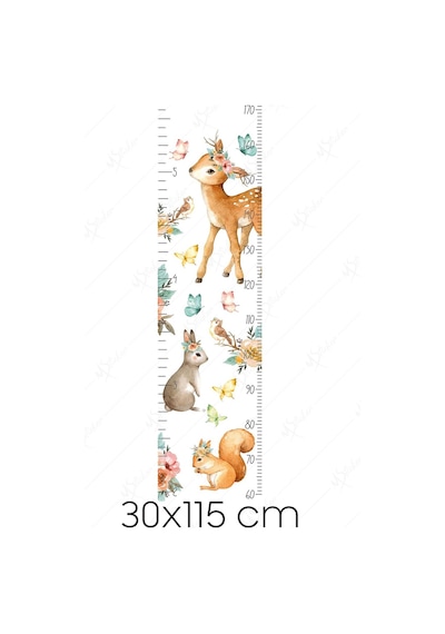 MSticker Sevimli Geyik Kuş Sincap Ve Kelebekler Çocuk Odası Boy Ölçer Sticker