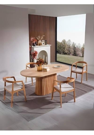 Savana Oval Ahşap Bohem Yemek Masası 90x170 Naturel