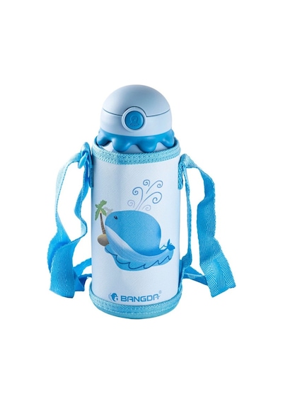 Bangda Mavi Paslanmaz Çelik Yunus Desenli Çantalı Çocuk Termosu 600ml
