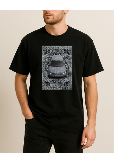 Etnik Golf Baskılı T-shirt Siyah