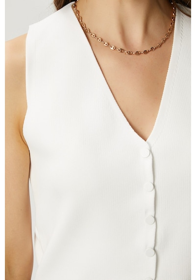 Ritnice Kadın Petite Çıtçıtlı Crop Krem Triko Yelek Krem