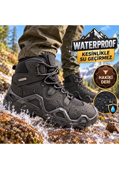 Panter Erkek Outdoor Trekking Botu Waterproof ,kesinlikle Su Geçirmez Yüksek Bilekli Taktik Bot Siyah