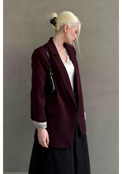 Seeh Bordo Kol Desenli Blazer Kadın Ceket Sh339