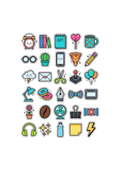 30 Adet Renkli Pop Art Kırtasiye Sticker Seti - Laptop Defter Telefon Ajanda İçin Çok Renkli