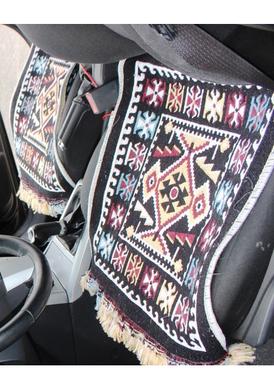 Pratik Oto Koltuk Kilim Seti 3 Parça Makine Dokuma Akrilik & Polyester Saçaklı - Siyah