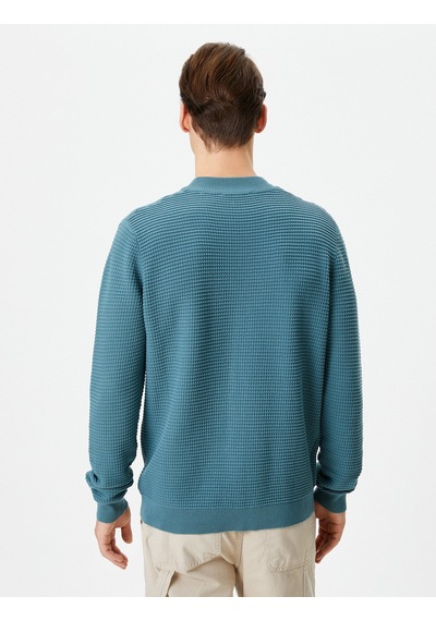 Koton Slim Fit Kazak Triko Basic Bisiklet Yaka Dokulu Mavi 4wam70031ht Mavi
