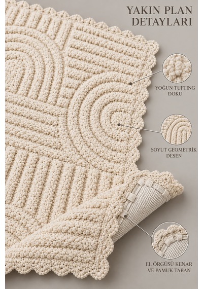 Alanur Bodrum Tufting Cotton Pamuklu El Işi Örgülü Paspas 113 80 X 135 Cm Bej
