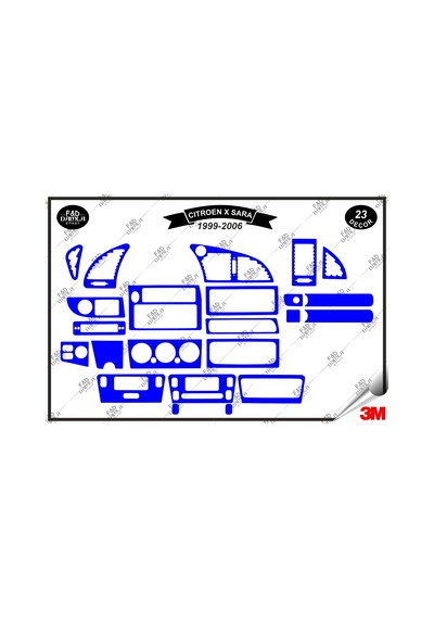 Citroen X Sara 1999-2006 Torpido Konsol Trim Göğüs Maun Kaplama Set 23 Parça Mavi