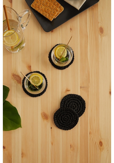 Ocean Home Textile 4'lü Siyah Renk Rafya Bardak Altlığı Ø 11 cm