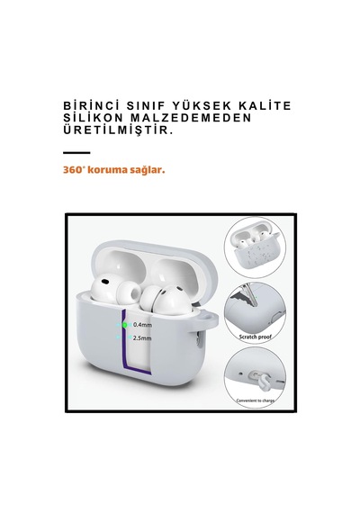 Pro 3.nesil Uyumlu Açık Gri Premium Silikon Kulaklık Kılıfı, Kulaklık İpi Ve 3'ü 1 Arada Bluetooth Kulaklık Temizleme Kalemi Seti Açık Gri