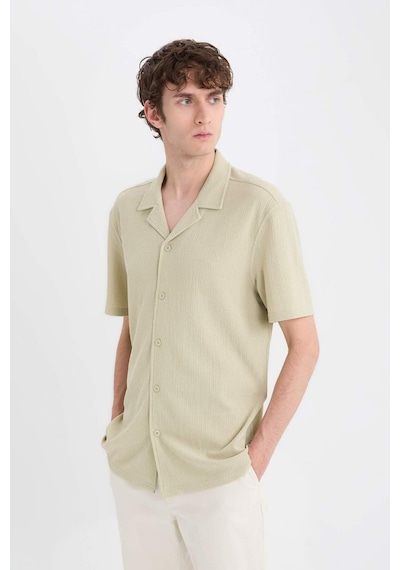 Defacto 	Modern Fit Polo Yaka Dokulu Penye Kısa Kollu Gömlek C4125AX25SM Haki