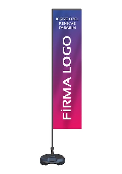75x250 cm Kişiye Özel L Tipi Yelken Bayrak Flama+Bidon+Sopa
