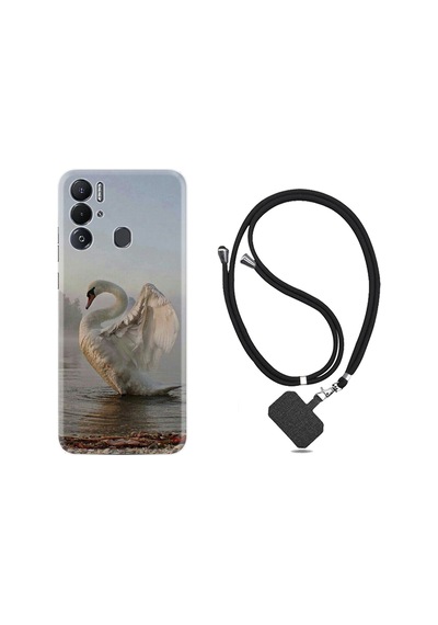 Tecno Pova Neo Kılıf İpli Boyun Askılı Desenli Silikon Swan 1343