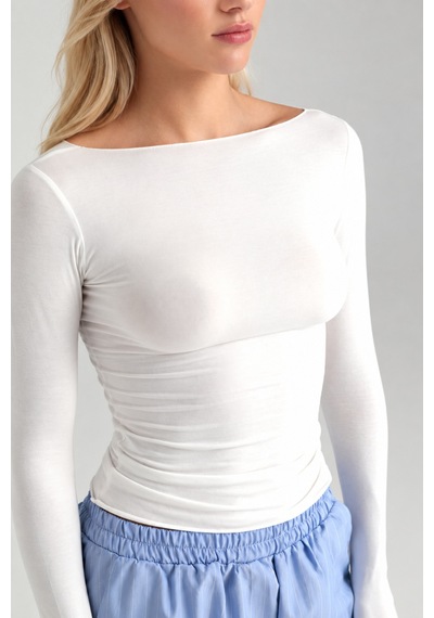 Cloudymood Kadın Ultra Soft Kayık Yaka Ekru Bluz Ekru - 892430116 Ekru
