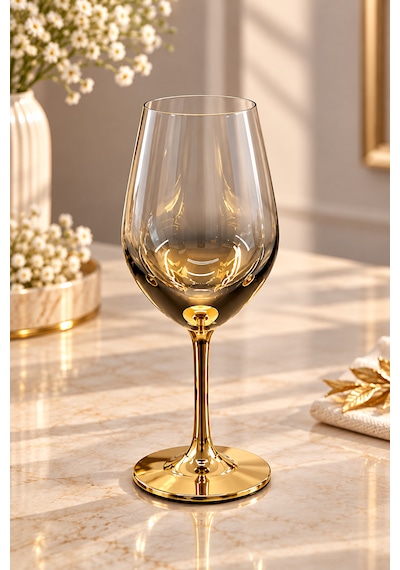 6 Lı Gold Kaplama Cam Ayaklı Kokteyl Meşrubat Şarap Bardağı Bardak 250ml