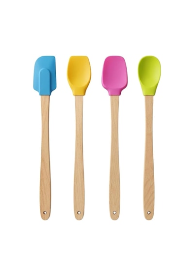 4&apos Lü Silikon Metal Kancalı Set - Ahşap Saplı, Isıya Dayanıklı Spatula Ve Mutfak Servis Seti 0