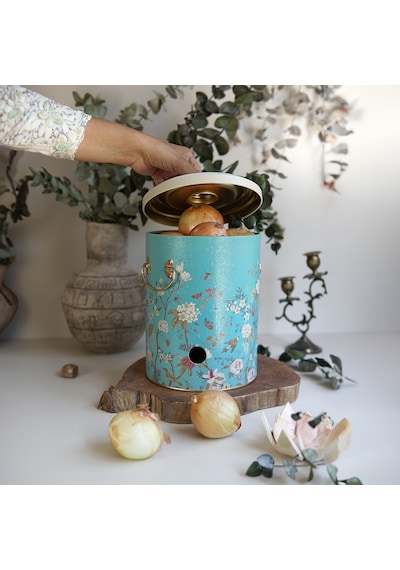 Botanica Blue Desenli Metal Soğanlık, 17.5 X 22.5 Cm, 5 Lt