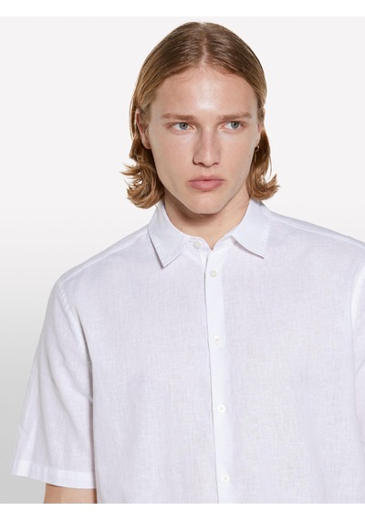Sisley Keten Karışımlı Regular Fit Kısa Kollu Gömlek Erkek Beyaz Gömlek - 325p51fcsq03k