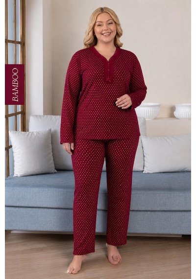 Derya Kadın Büyük Beden Dantel Yaka Bambu Uzun Kol İnce Pijama Takımı 8110b - 1 Adet Bordo Derya Kadın Büyük Beden Dantel Yaka Bambu Uzun Kol İnce Pijama Takımı 8110b - 1 Adet Bordo