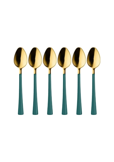 6 Adet Çay Kaşığı Seti, 18/10 Paslanmaz Çelik, Gold Yeşil, 11 Cm, 70 Gr Çok Renkli