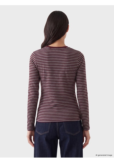 Lcw Everyday Bordo Bisiklet Yaka Çizgili Kadın Body