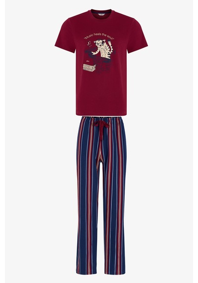 Penti Erkek Retro Groove Çizgili Pantolon Kısa Kollu Pijama Takımı Çok Renkli