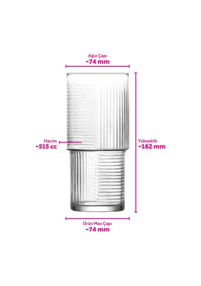 Lav Helen Cam Meşrubat Bardağı 6'lı 515 ml (Büyük Su/Kokteyl/Soğuk Kahve Bardağı )