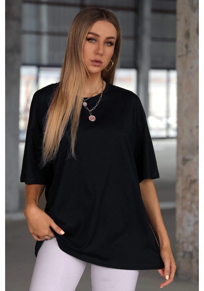 Oversize Unisex Baskısız T-shirt SIYAH