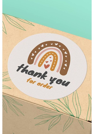 Kalpli Gökkuşağı Thank You For Order Sticker 3x3cm St2243 Çok Renkli