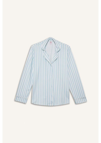 Defacto Regular Fit Pijama Yaka Uzun Kollu Üst G1980ax26spbe772 Mavi-be772