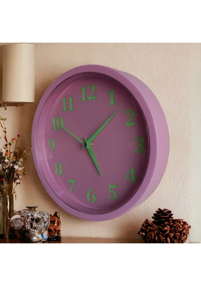 Fosforlu Gece Karanlıkta Parlayan Pembe Duvar Saati Çap 22 Cm Pembe