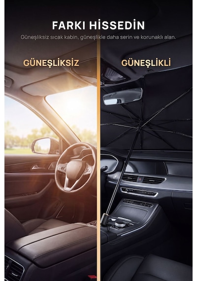 Siyah Araç Ön Cam Güneşliği Katlanabilir Şemsiye Oto Güneşlik Uv Korumalı Gölgelik Araba Oto Şemsiyesi