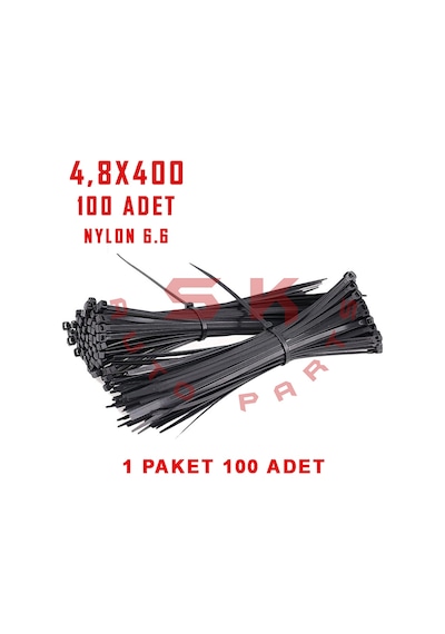 Skauto Kablo Bağı Plastik Cırt Kelepçe 4.8X380 MM Siyah 100 Adet