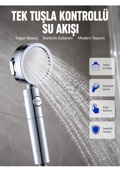 Masaj Ve Yağmur Modlu Su Tasarruflu Duş Başlığı Düz Renkli