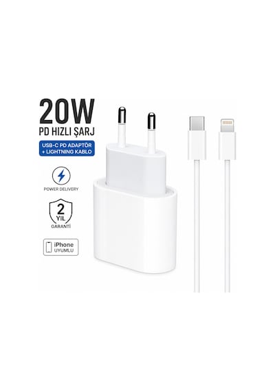 İphone Şarj Aleti 20w Hızlı Şarj Adaptörü Usb-c Lightning Kablo Seti İphone 14 13 12 11 Uyumlu