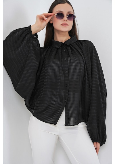 Bigdart Kadın Yarasa Kol Oversize Gömlek 20368 - Siyah