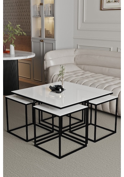 4+1 Siyah Kaplama Beyaz 10 Mm Glossmax Parlak Mdf Orta Sehpa
