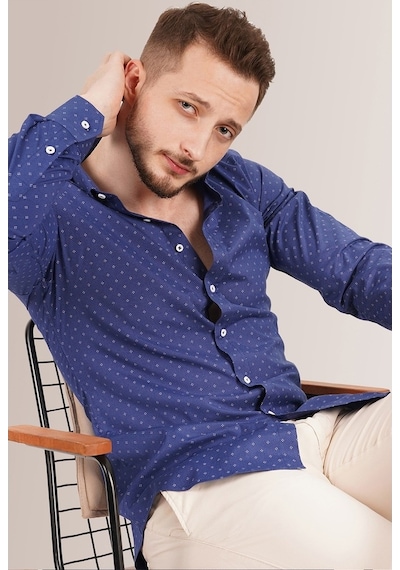 Erkek Lacivert Baskılı Gömlek (445408957) Lacivert