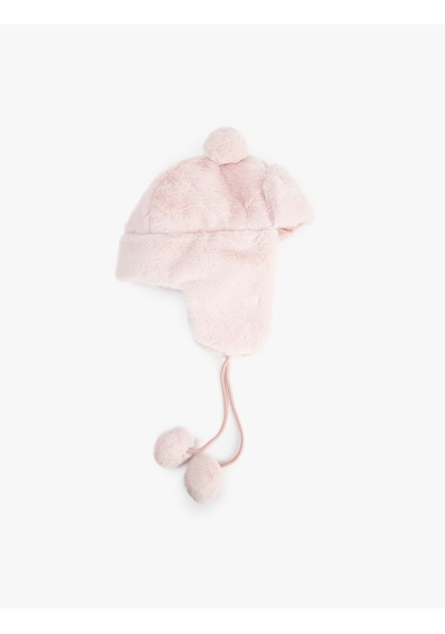 Koton Ponpon Detaylı Kulaklı Peluş Şapka Pembe 6wkg40001aa Gül