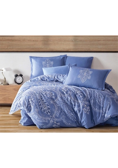 Clasy Çift Kişilik Saten Nevresim Takımı Rovi Mavi