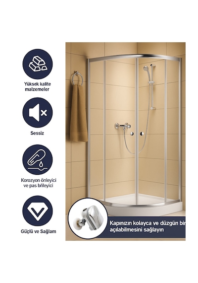Ayrıntıshop Duşakabin Metal Lüx Tekerlek 8li Set Krom