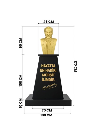 Atatürk Büstü 60cm Fiber + Kaide 100cm + Alt Tabla İlkokul Modeli