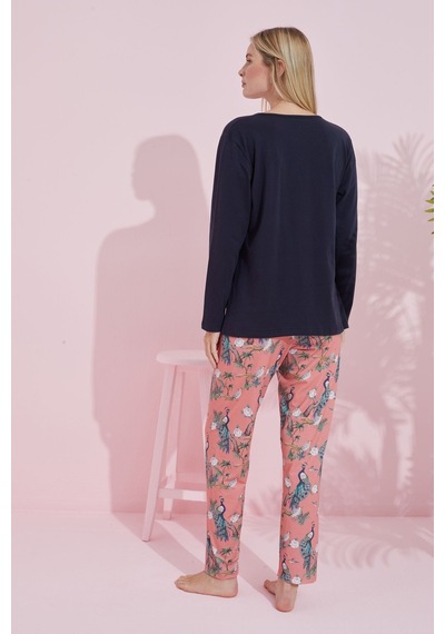 Siyah İnci Pamuklu Örme Pijama Takım 24240165 Lacivert